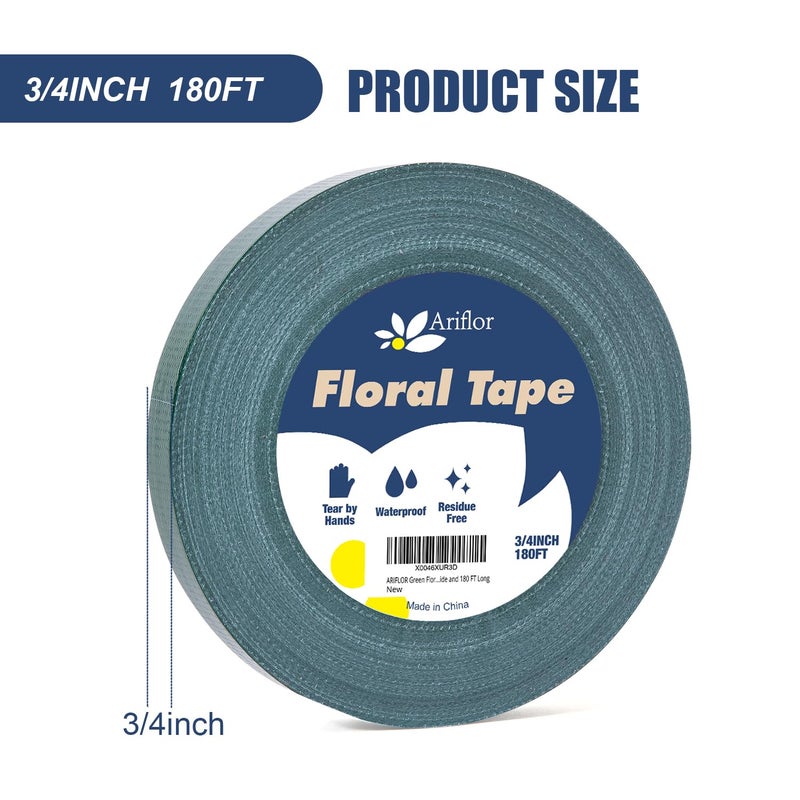 ARIFLOR Green Floral Tape - Flower Wrap Adhesive Tape Bouquet Stem Wrapping and Floral Crafts, Wedding Bouquet Tape - 3/4 inch Wide and 180 FT Long - Image 2